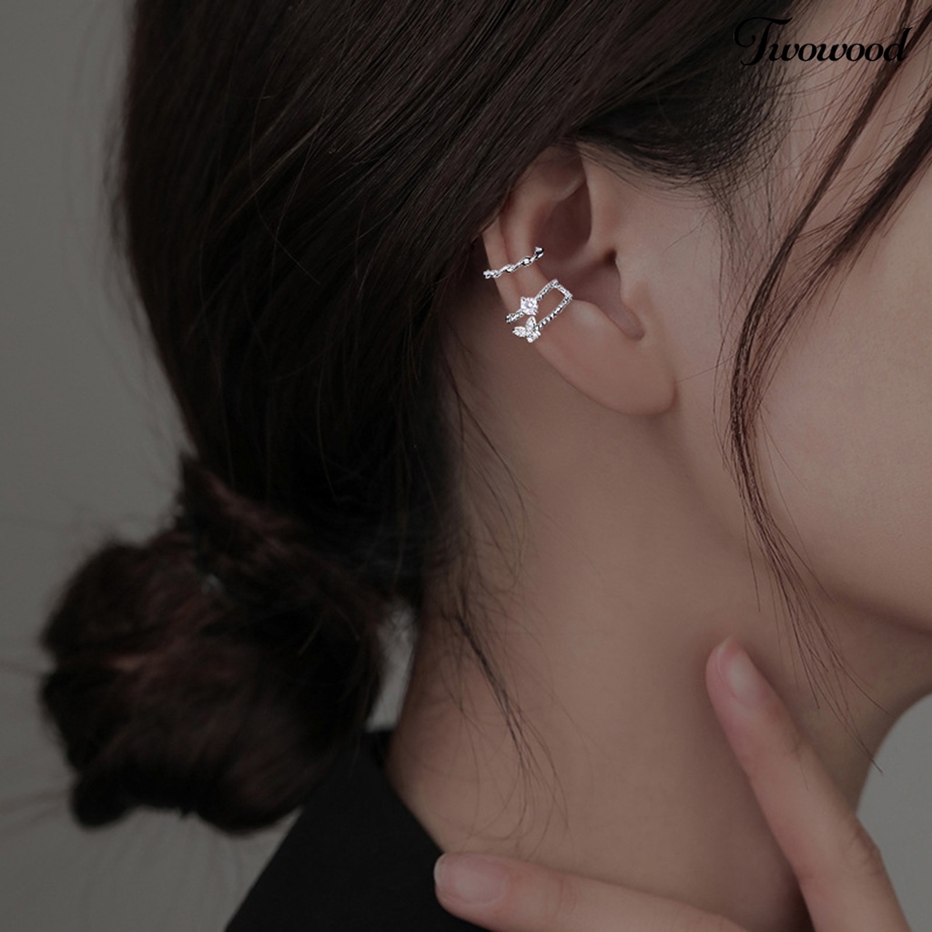 Twowood 1Pc Klip Telinga Non-Piercing Shiny Efek Visual Semua Pertandingan Telinga Manset Wanita Kupu-Kupu Perhiasan Anting-Anting Aksesori Fashion