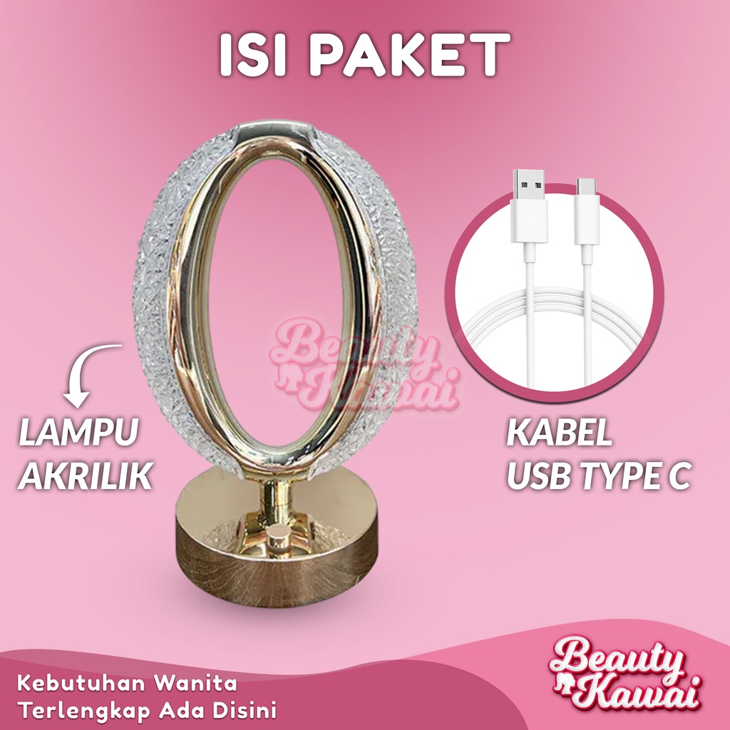 Lampu Meja Hias Aesthetic Acrylic Crystal LED Tidur Malam Cas USB Type-C