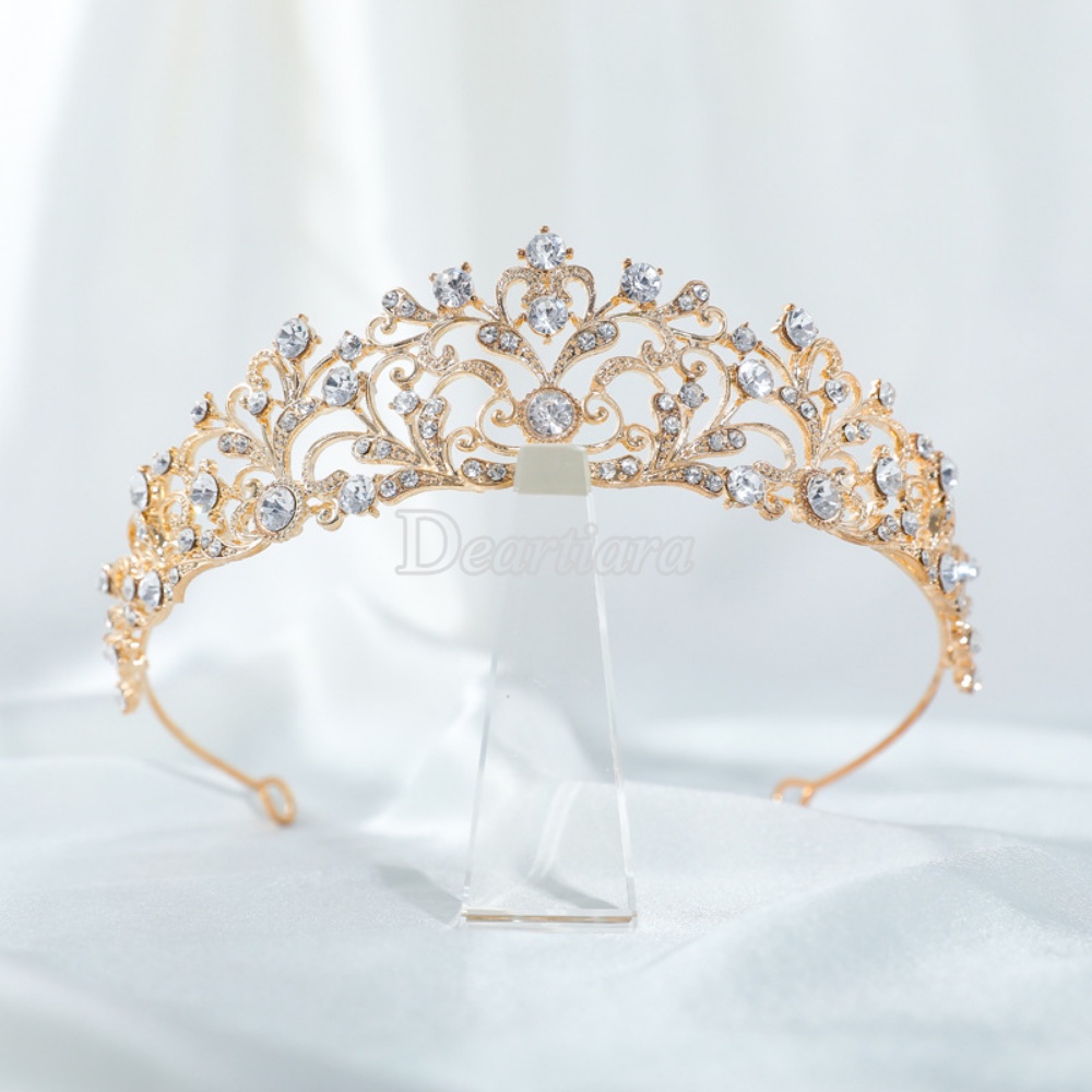 Fashion Berlian Imitasi Mahkota Rambut Band Pengantin Emas Bando Rambut Band Baroque Headband Bridal Crown