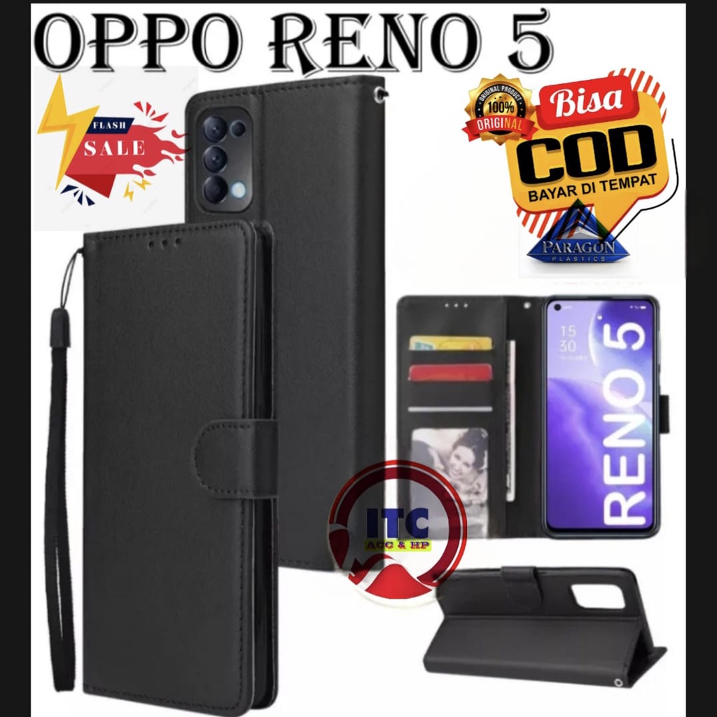 CASE PREMIUM FLIP KULIT DOMPET TYPE HP OPPO RENO 5 4G 5G  LEATHER MAGNETIC FLIPCOVER IMPORT HARDCASE
