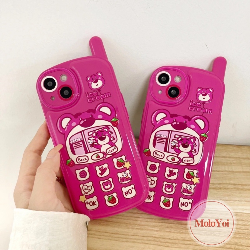 IPHONE Kartun Lucu Strawberry Bear Manyo Case Kompatibel Untuk Iphone14 11 13 12 Pro MAX XR 7Plus 8Plus 78 Plus X XS MAX Kepribadian Retro Kreatif Bentuk Ponsel Seluler Soft Phone Cover