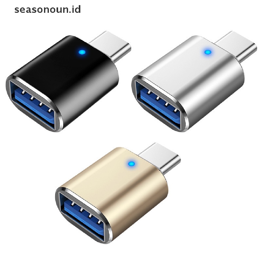 Seasonoun OTG Adapter Konektor Tipe C Ke USB3.0 Dengan Indikator Untuk Ponsel Kabel Data Male to Female Converter Rechargeable USB Drive Card Reader Adapter.