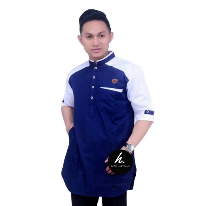 baju koko dewasa Baju Koko Kurta Pria Dewasa Muslim Kombinasi Lengan Pendek - Biru, L M0M7 koko pria lengan panjang terlaris terbagus berkualitas best seller termurah terpopuler kemeja koko busana muslim keren baju koko pria lengan panjang bayar ditempat