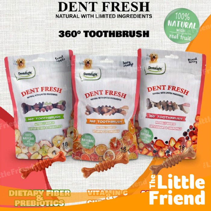 Snack Cemilan Anjing Pembersih Gigi Dent Fresh 360 Toothbrush Aroma Real Fruit