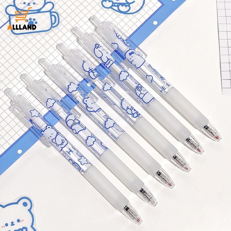 Pulpen Gel Transparan Bear 0.5mm Retractable/Ballpoint Tinta Hitam Kartun Hewan/Tulisan Halus Perlengkapan Kantor Sekolah