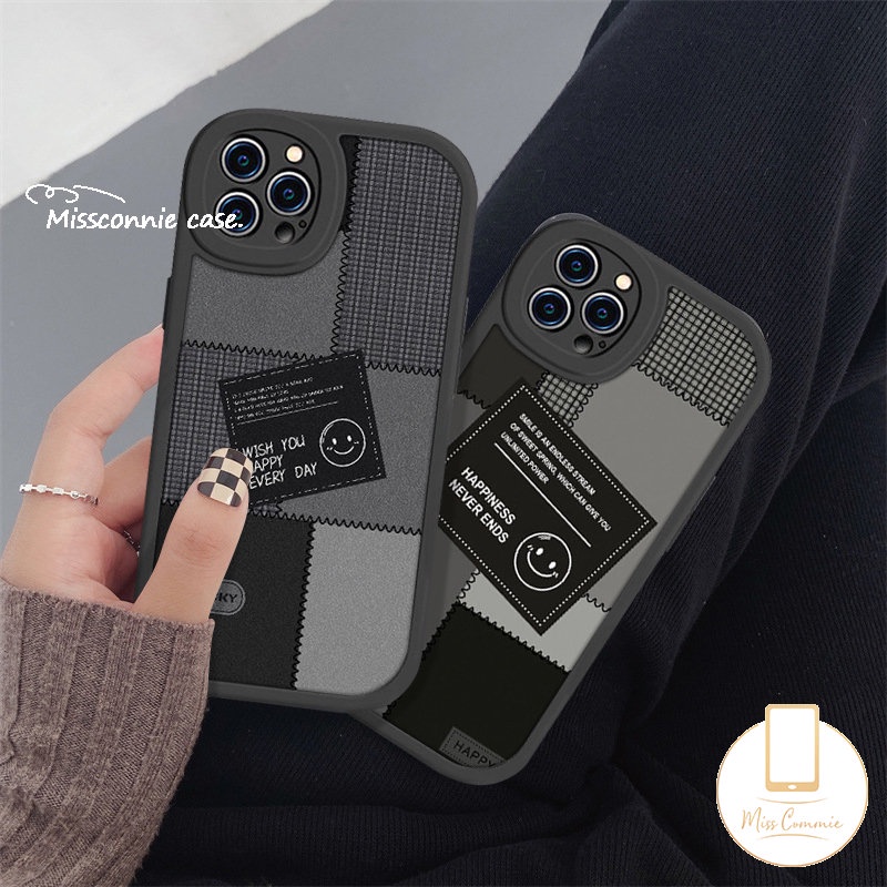 Ins Label Hitam Soft Case Realme C20 C30 C17 C55 C35 C31 C53 C12 C25s 10 5 9i 6 8i 8Pro 8 5i 7i 5 6i 6s C11 C21Y C25Y C15 C21 GT C17 C2 C20A C3 Jahitan Smiley Lucu Sarung Couple