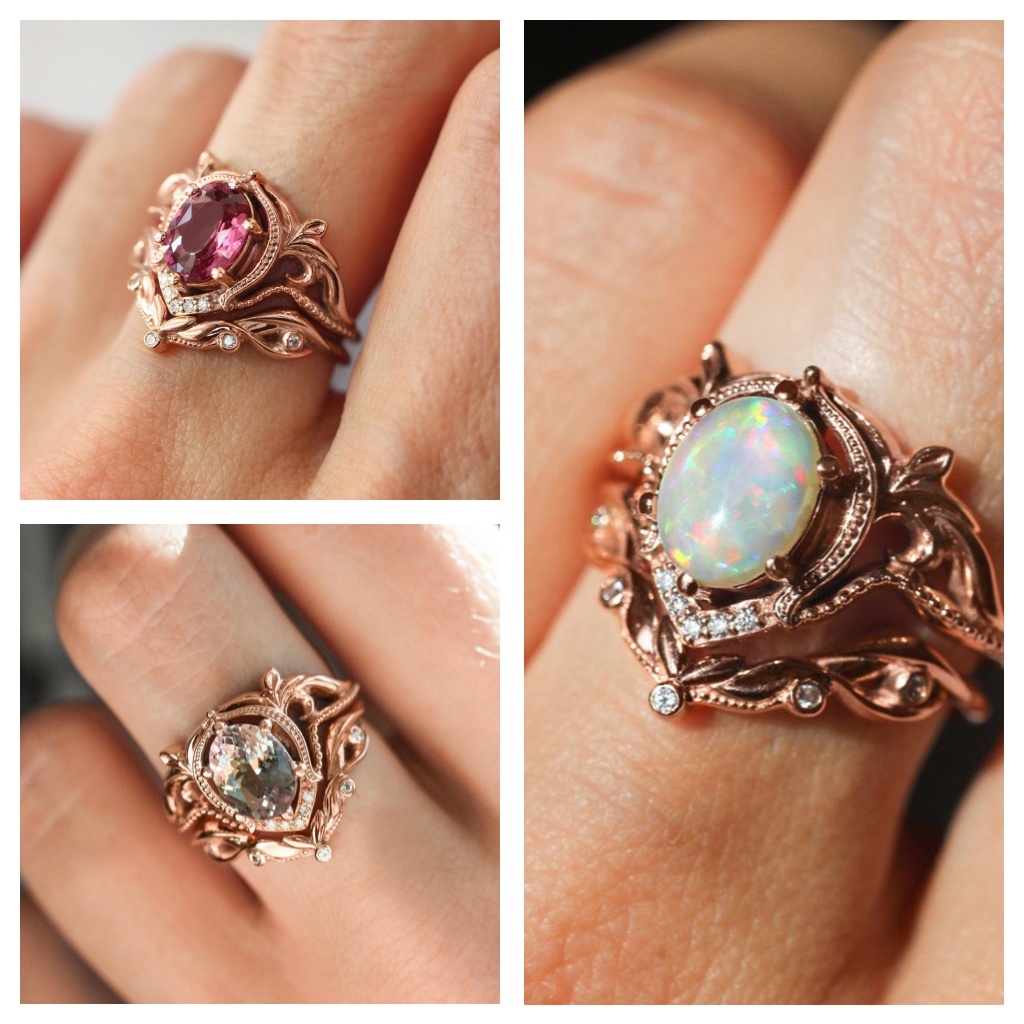 Goldkingdom Fashion Perhiasan Aksesoris Ready Stock Ledakan Bertatahkan Opal Cincin Perempuan Berlapis 18k Rose Gold Merah Berlian Engagement Ring.