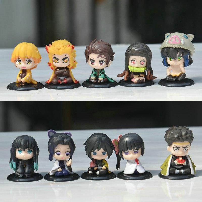 6pcs Kawaii Anime Figure Demon Slayer Nezuko Tanjirou Zenitsu Inosuke Kyoujurou Boneka Q Versi Figural Model Dekorasi Desktop