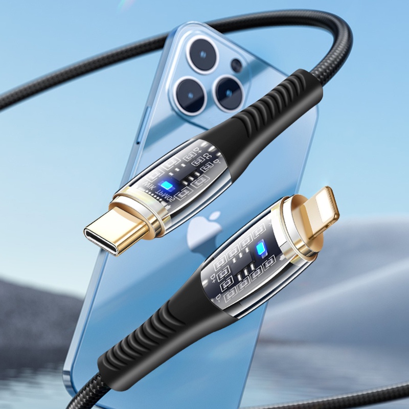 Kabel data Transparan PD100W double-headed type-c5A Cocok Untuk laptop Apple fast charging.