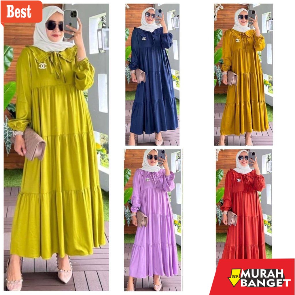 Tren baju lebaran wanita 2023- Gamis Wanita Jumbo Ld 120 Bahan Rayon Midi Dress Muslim Premium Fashion Kayra Polos