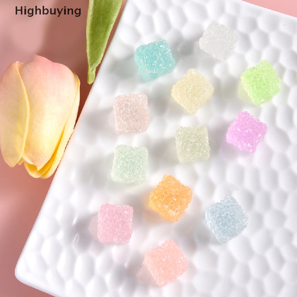 Hbid 10pcs Mini Bercahaya Warna-Warni Persegi Gula Makanan Permainan Flatback Resin Cabochons DIY Scrapbook Hiasan Telepon Craft Dekorasi Glory