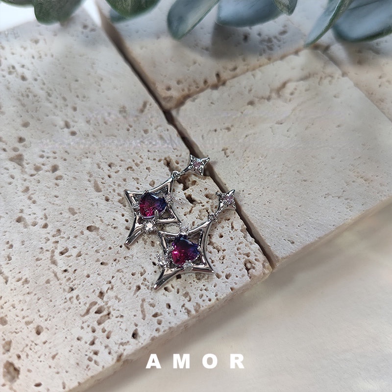 Y2k Shiny Earrings Purple love diamond Earrings ear studs Anting Bintang