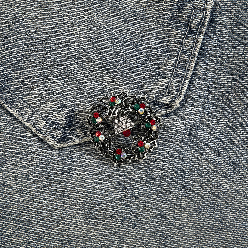 Desain Fashion Bros Natal Mode Retro Bell Snowflake Full Color Berlian Gaun Pin