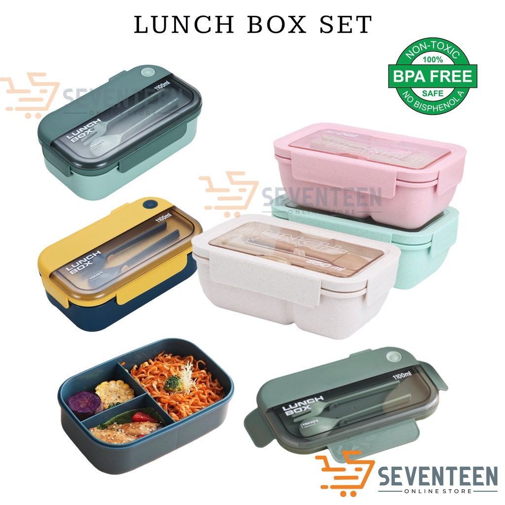 SEVENTEEN LUNCH BOX SET BPA FREE ANTI TUMPAH TEMPAT BEKAL MAKAN SET PORTABLE 3 SEKAT KOTAK BEKAL RANTANGAN MAKANAN JERAMI GANDUM BENTO BOX