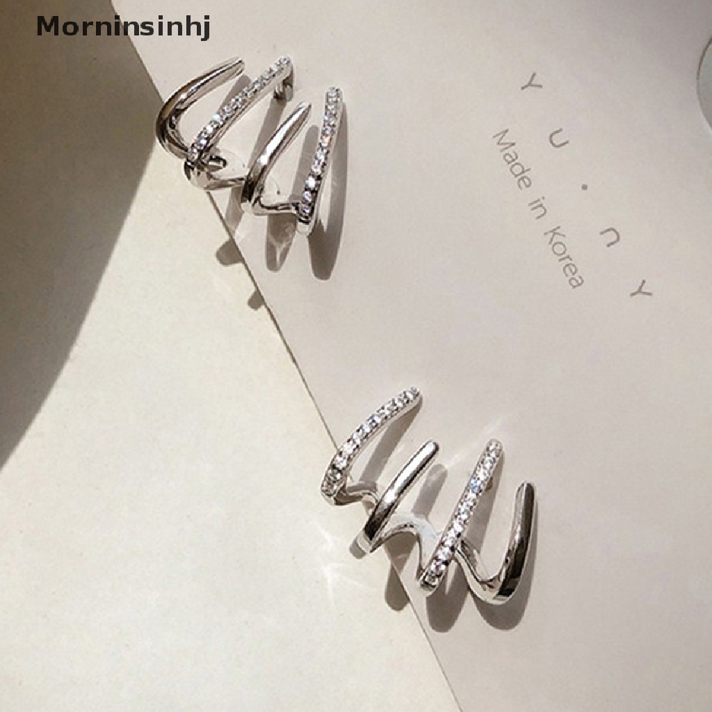 Mornin Berlian Imitasi Empat Cakar Baris Anting Perempuan Sederhana Korea Shiny Earrings Party id