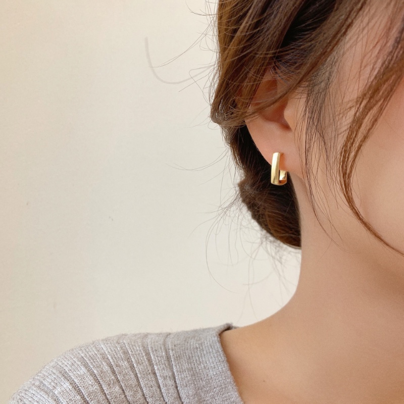 We Flower Anting Hoop Bentuk Persegi Geometris 14K Gold Gaya Vintage Korea Untuk Wanita