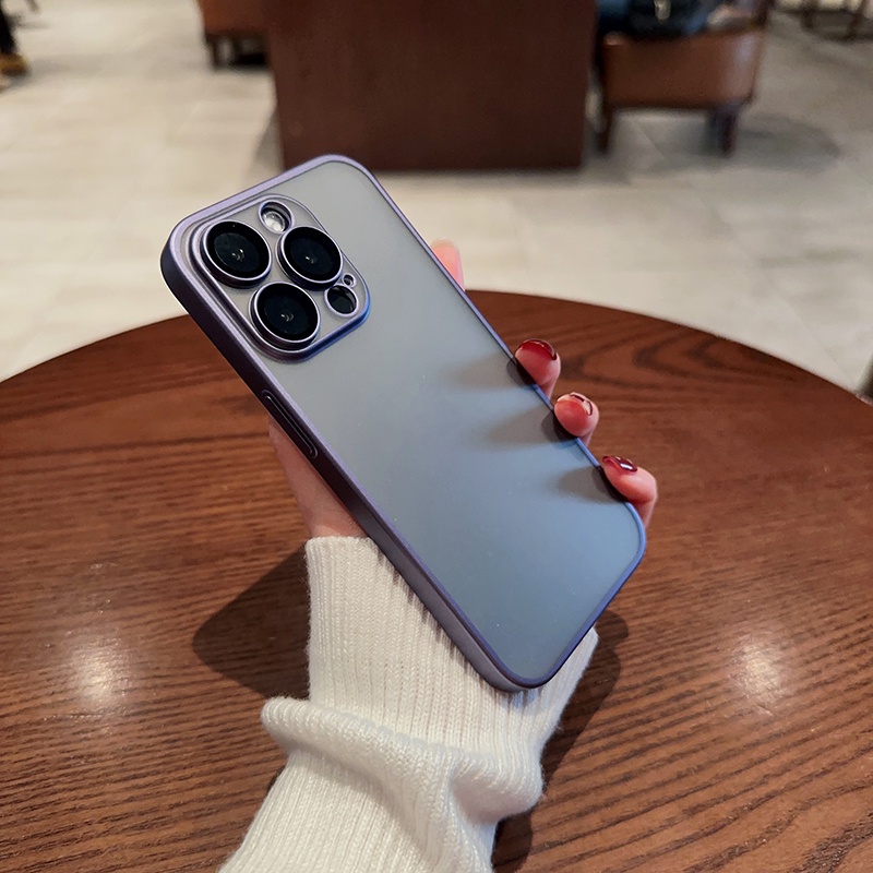 IPHONE Mewah Matte Dengan Pelindung Lensa Case Untuk Iphone14 12 13 Pro Max Case14 Plus plating PC Transparan Full Cover Shockproof Hard Case Penutup Belakang