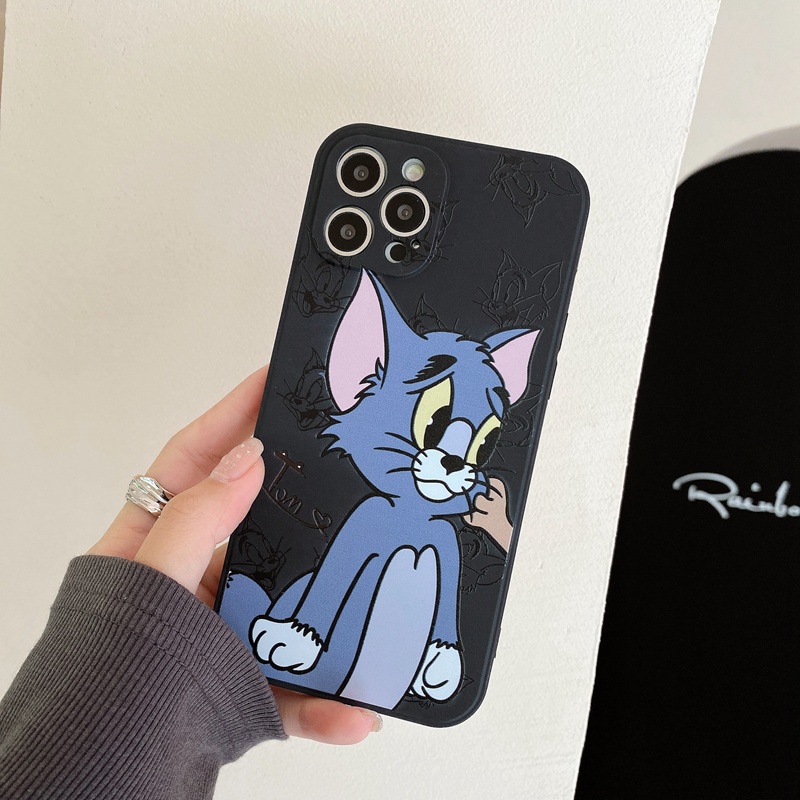 【Couple】Soft Case IP IPhone 7 8 Plus 7+ 8+ X XR XS Max 11 12 13 14 Pro Max SE 2020 Black Case Tom and Jerry casing hp iphone missconnie