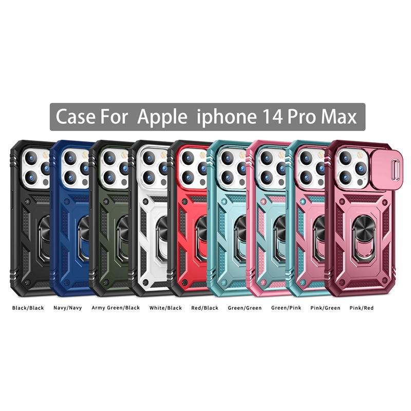 IPHONE 3 &amp;1 Hard PC+TPU Full Cover Untuk Iphone14 13 12 11 Pro X XS Max 14 8 7 6 Plus XR 360° Bracket Push Window Lensa Casing Belakang