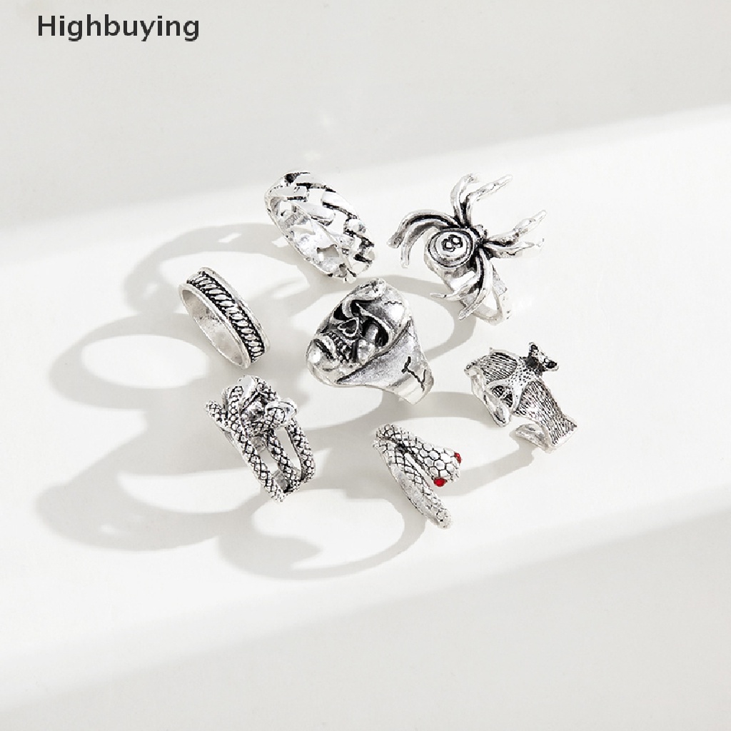 Hbid 7Pcs/set Cincin Ular Punk Untuk Wanita Gothic Spider Pria Fashion Perhiasan Hadiah Aksesoris Glory