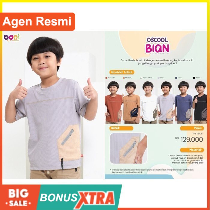 DISKON Rabbani Kaos Anak OSCOOL BIAN Knit Lembut Original Cowok Batuta