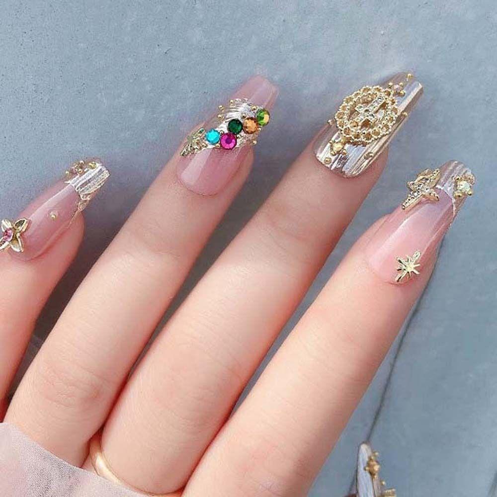 Agustina Kuku Berlian Imitasi Wanita Fashion Cross Bintang Manicure Aksesoris Clover 3D Nail Art Drills