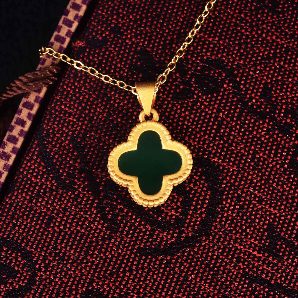 Goldkingdom Aksesoris Perhiasan Fashion Ready Stock Gelang Perak Lapis Emas Empat Daun Rumput Jasper Kalung Aksesoris Pakaian Cina Berlapis Emas Hetian Kalsedon Liontin