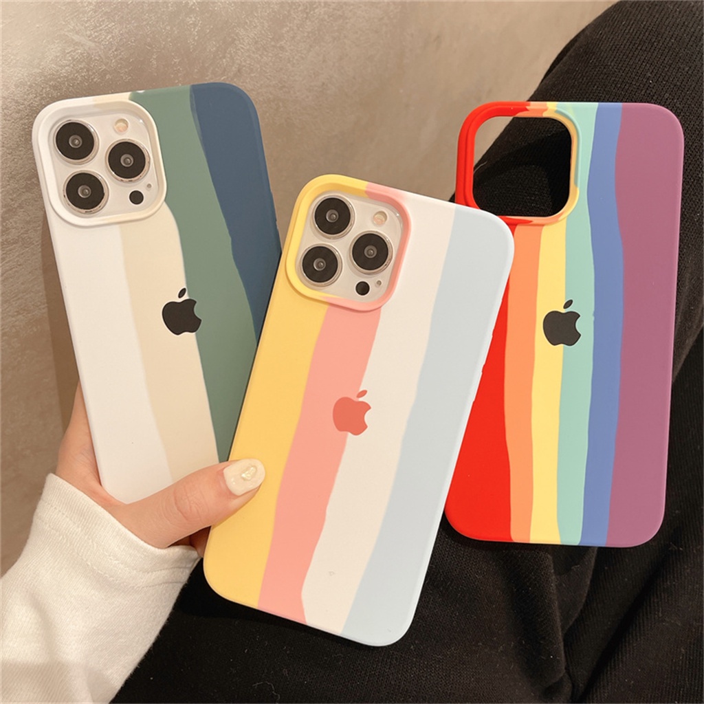 [Dengan Logo] Casing Silikon Cair Pelangi Resmi iPhone 14pro Max Case13 12 Pro Max14 Plus Promax Canggih Tertutup Penuh anti-fouling Dan shockproof back cover