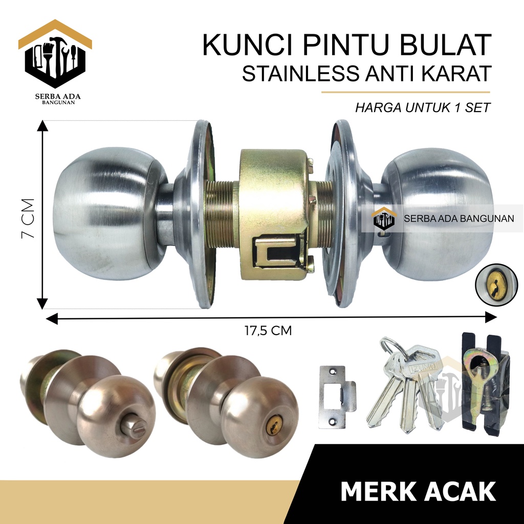 Kunci Bulat Kamar Mandi Kunci Pintu Bulat Gagang Handle Pintu Kamar Mandi Wc Toilet Set Handel Gagang Handle Stainless SS WC