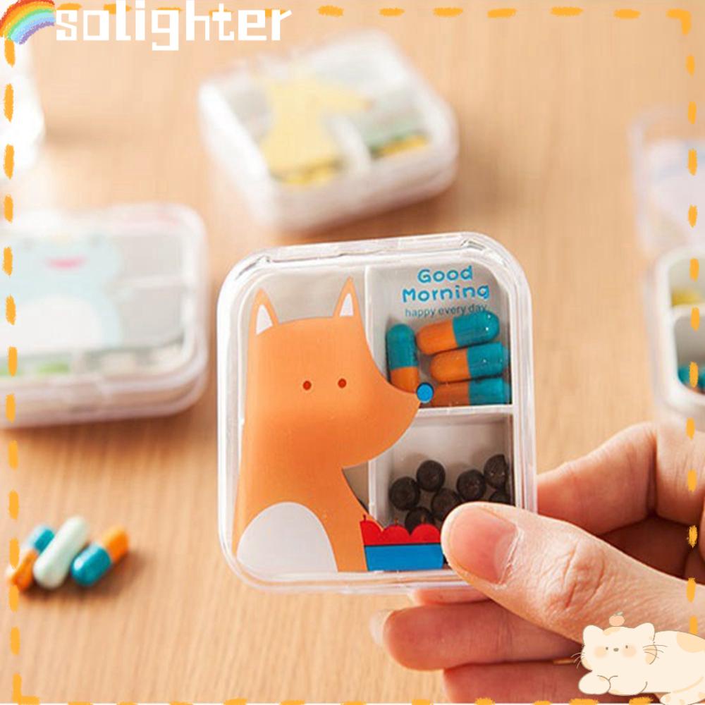 Solighter Kotak Obat Kosong 6.5 * 6.5 cm Portable Mini Lucu Split Pills Organizer