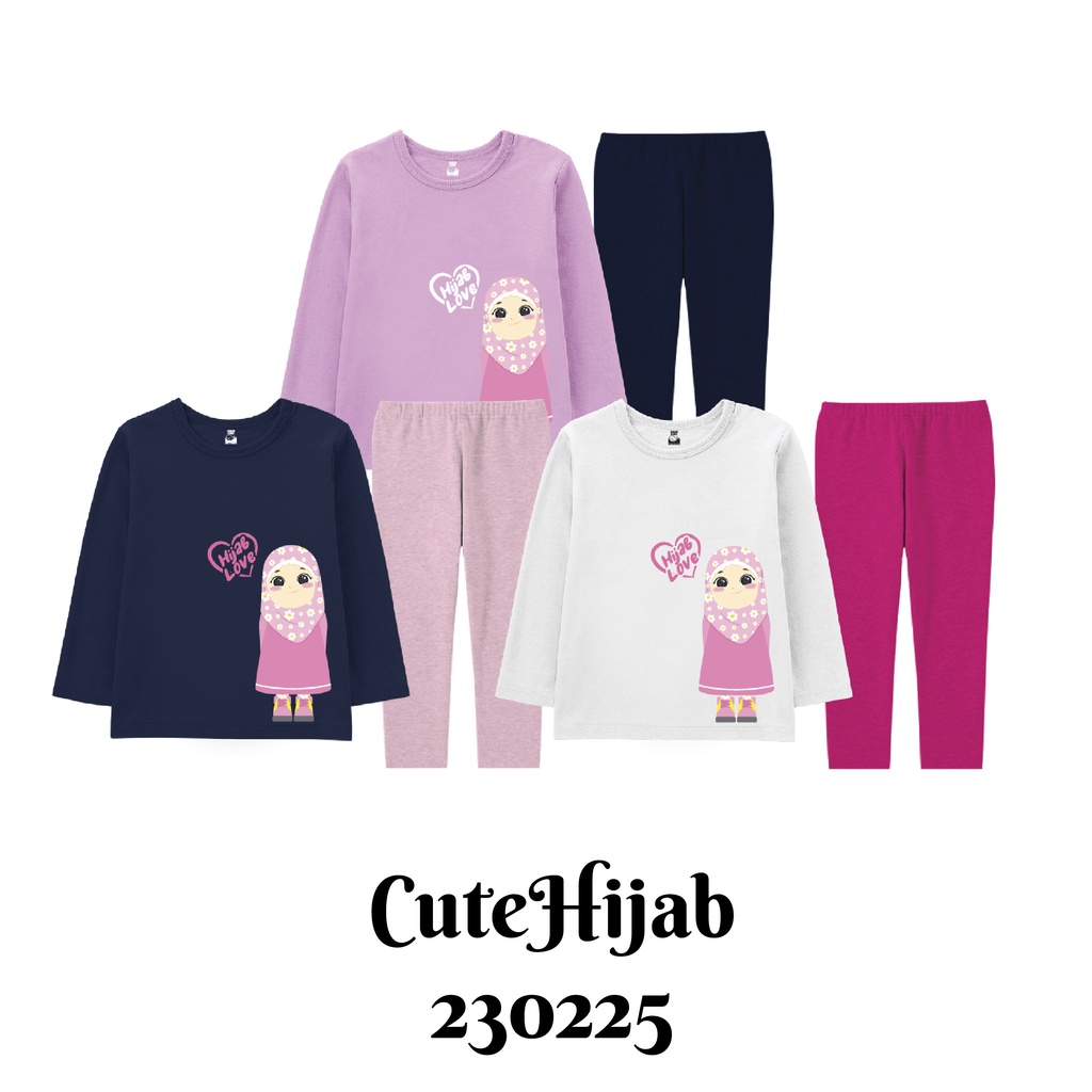 Setelan Lengan Panjang Anak Perempuan Muslim Seri Cute Hijab Girl Usia 2-8 Tahun Bahan Katun Combed 30s Premium