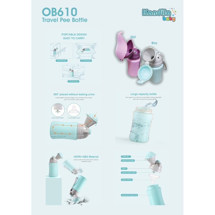 Kandila OB-610 Travel Pee Bottle | Portable Urinal for Children