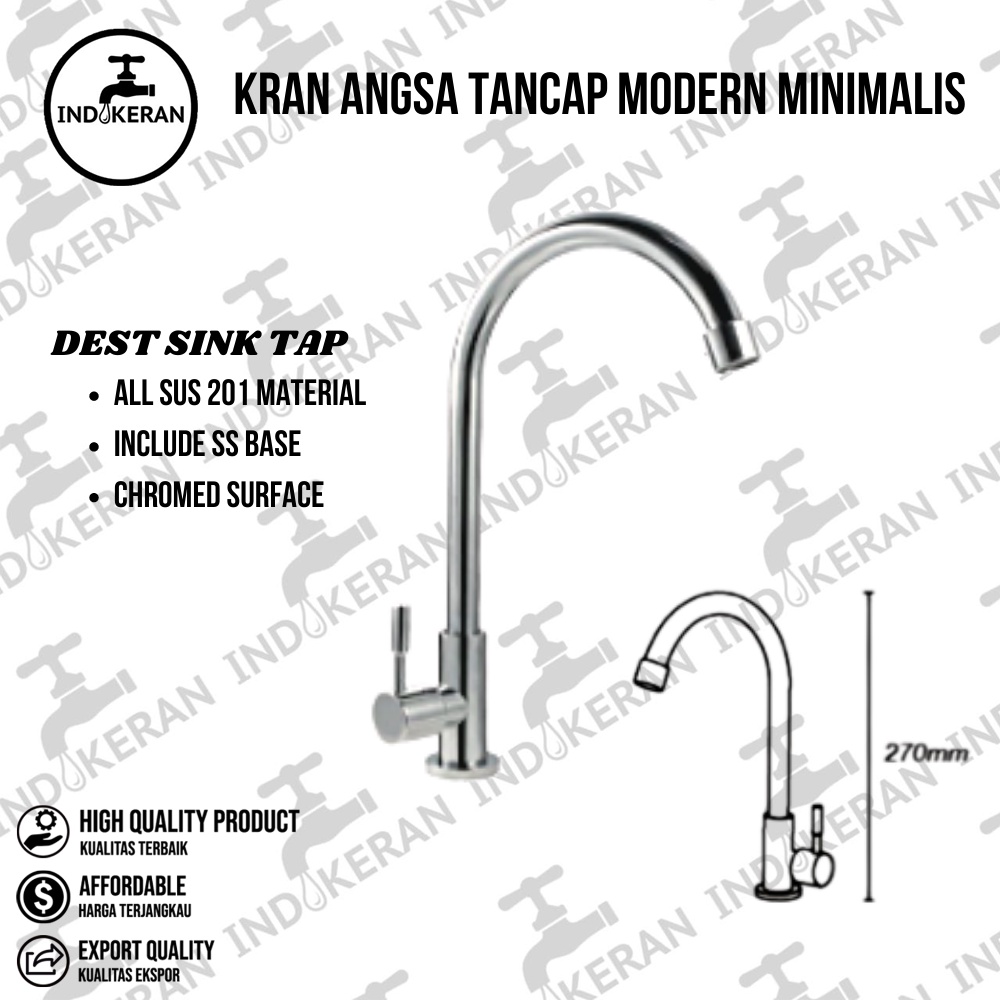 INDOKERAN - Kran Angsa Stainless Tanam Dapur Minimalis