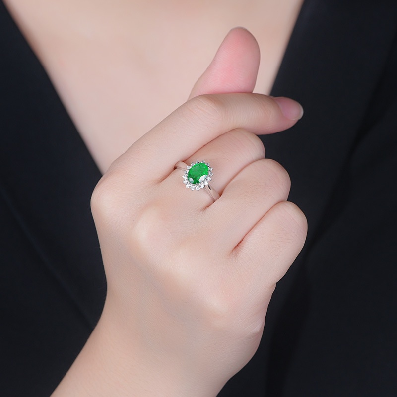 Goldkingdom Fashion Perhiasan Aksesoris Ready Stock Warna-Warni Permata Putri Pertunangan Cincin Klasik Eropa Dan Amerika Penuh Berlian Zirkon Oval Safir Cincin Perempuan