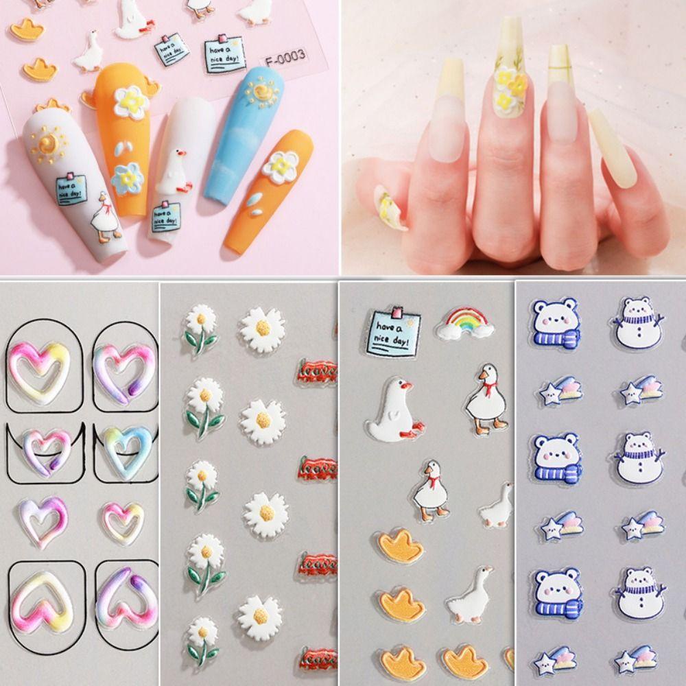 Mxbeauty Stiker Kuku Kartun Lucu Ins Gaya Cinta Hati Hewan Manikur Aksesoris Beruang Dekorasi Nail Art