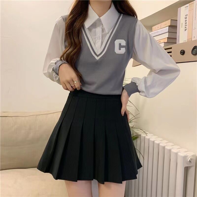 GROSIRTAS TG1663 Knit Vest Blouse Ala Korea Import Vest Garis Polos Trend Kekinian