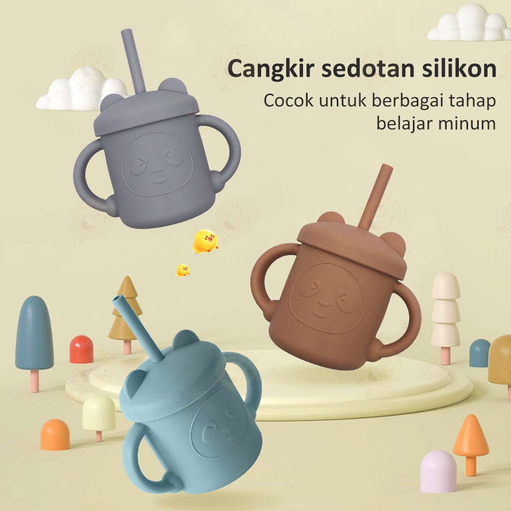 Lacoo Tempat minum bayi anak silicone Training cup bayi Gelas minum silikon bayi dan 2pcs sedotan bpa free