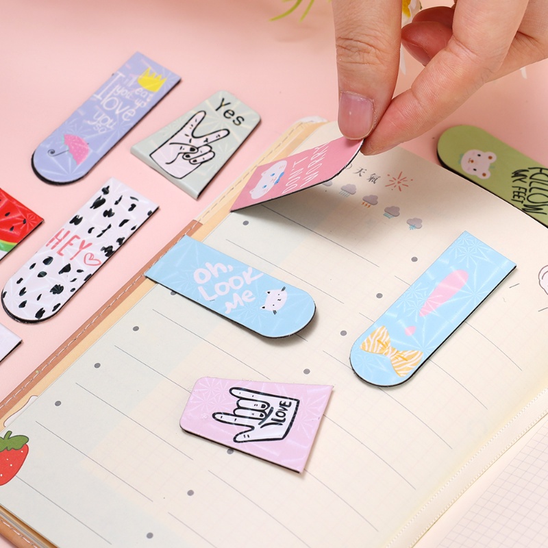 4per6pcs Bookmark Baca Kartun/Memo Label Stiker Pesan Kulkas/Alat Tulis Bahan Sekolah Kantor Supply
