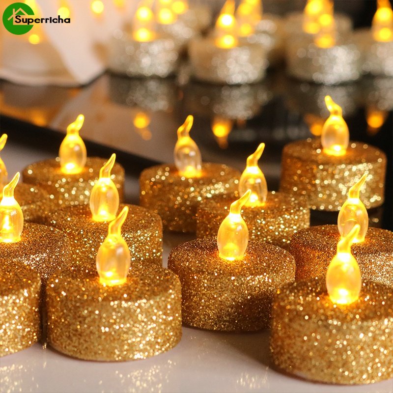 Hot Sale/[Unggulan] 1 Pc Glitter Gold Silver LED Tealight Merah Berbentuk Hati Simulasi Lilin Cahaya Perlengkapan Pesta Hari Valentine Dekorasi Rumah