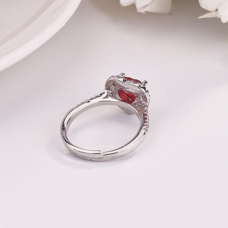 Goldkingdom Fashion Perhiasan Aksesoris Ready Stock Eropa Dan Amerika Perhiasan Berlapis Perak Royal Merah Hati Ruby Cincin Wanita Berwarna Batu Permata Cincin