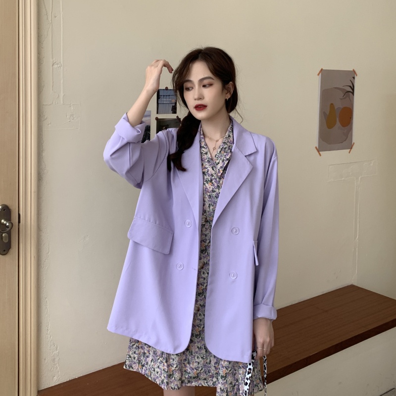 EUNII Blazer Fashion Wanita Hitam Lengan Panjang Retro Jaket Minimalis Korea Style