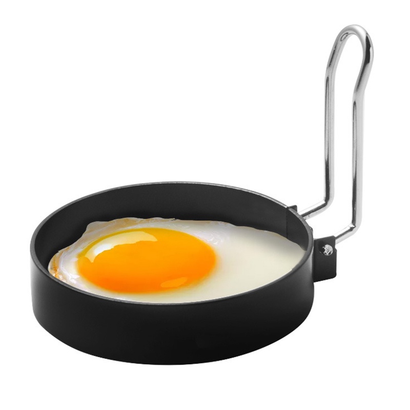 Cetakan Telur Dadar, Stainless Steel Cetakan Telur Dadar Bulat Anti Lengket dengan Lengan Silikon Memasak Alat Penggorengan Panekuk Peralatan Dapur