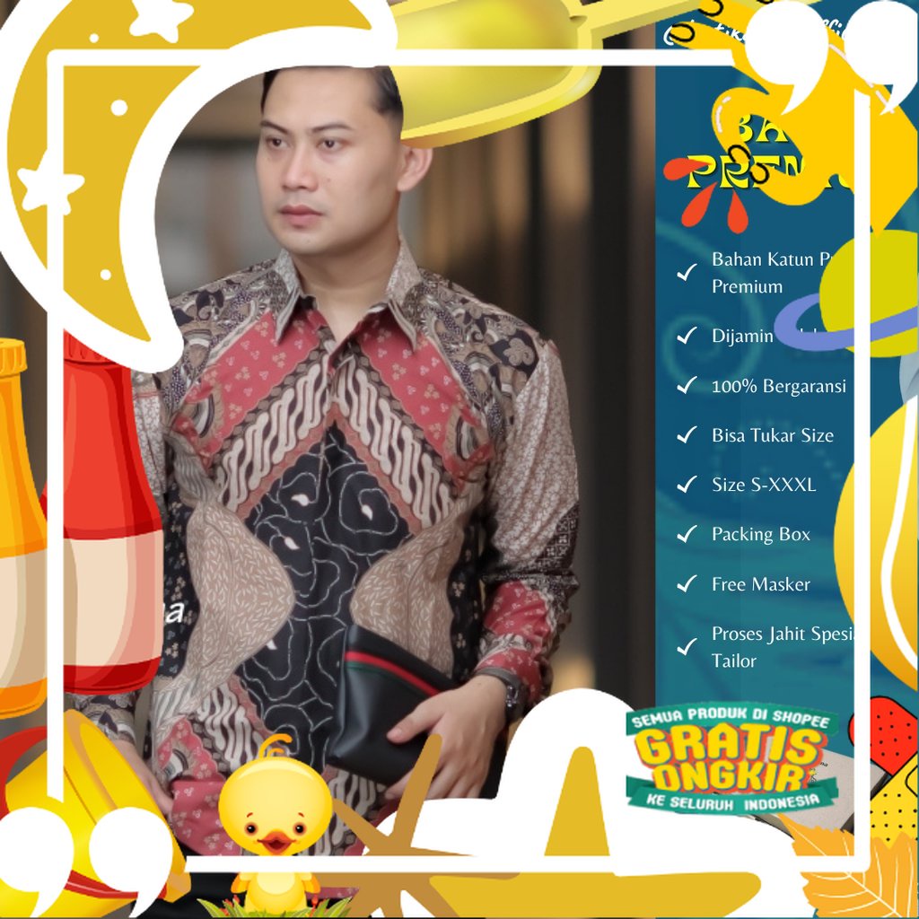 BAJU KEMEJA BATIK PRIA COWOK COWO LENGAN PANJANG REGULAR ATASAN BATIK PREMIUM PRIA BATIK 008/ hitam 
