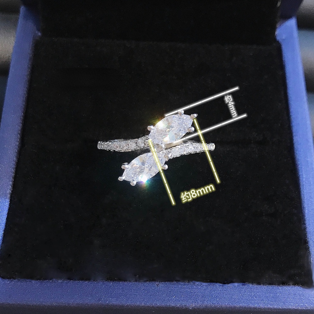 Goldkingdom Aksesoris Perhiasan Fashion Ready Stock Berlian Mosan Impor Amerika Set Cincin Berlapis Dengan Platinum PT950 Dua Daun Cincin Tunangan Perempuan.