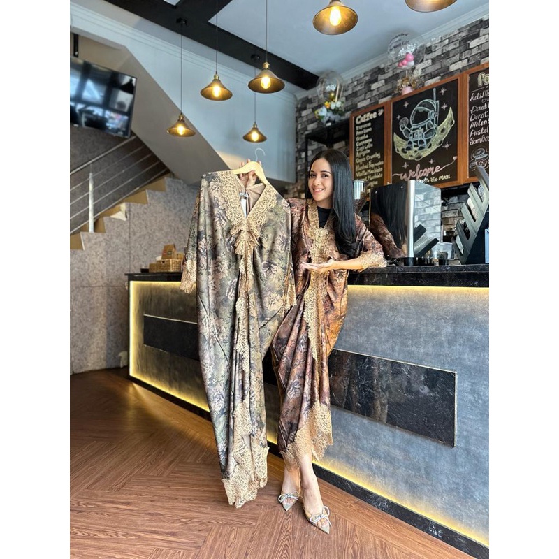 Pakaian Wanita Lebaran Dress Kaftan Silk Batik Viscose Modern Busana Muslim Hijab Syari Jumbo Premiu