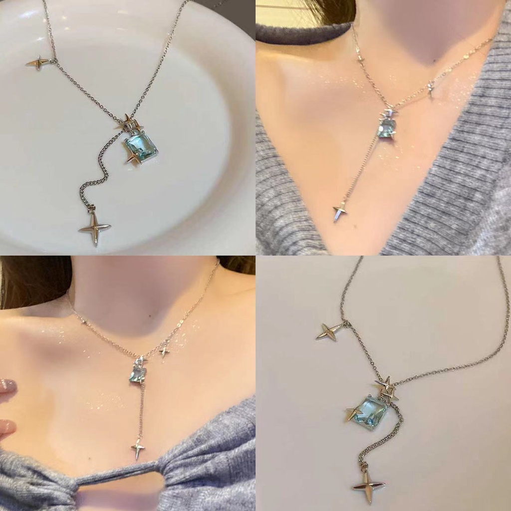 Berlian Empat Mangxing Kristal Kalung Suhu Celar Clasm Rantai Serbaguna Kepribadian Necklace