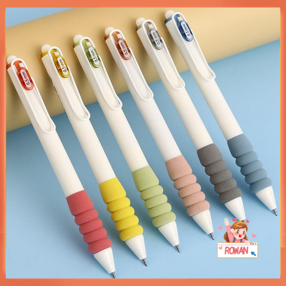 R-flower 4/6PCS/Set Press Pena Netral Hadiah Tinta Hitam Perlengkapan Kantor Sekolah Alat Tulis Alat Tulis Soft Grip Gel Pen