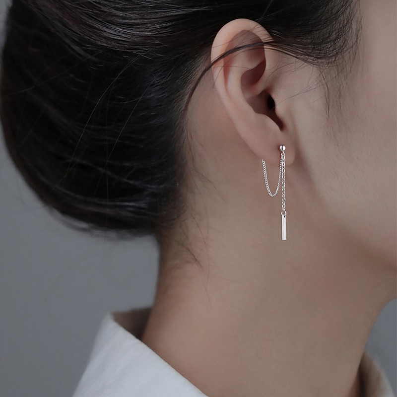 Papaozhu Keren S925 Perak Salib Stik Pendek Rantai Menjuntai Anting-Anting Untuk Wanita Pria Punk Geometris Stud Earring Trendi Hiasan Telinga Pakaian Sehari-Hari