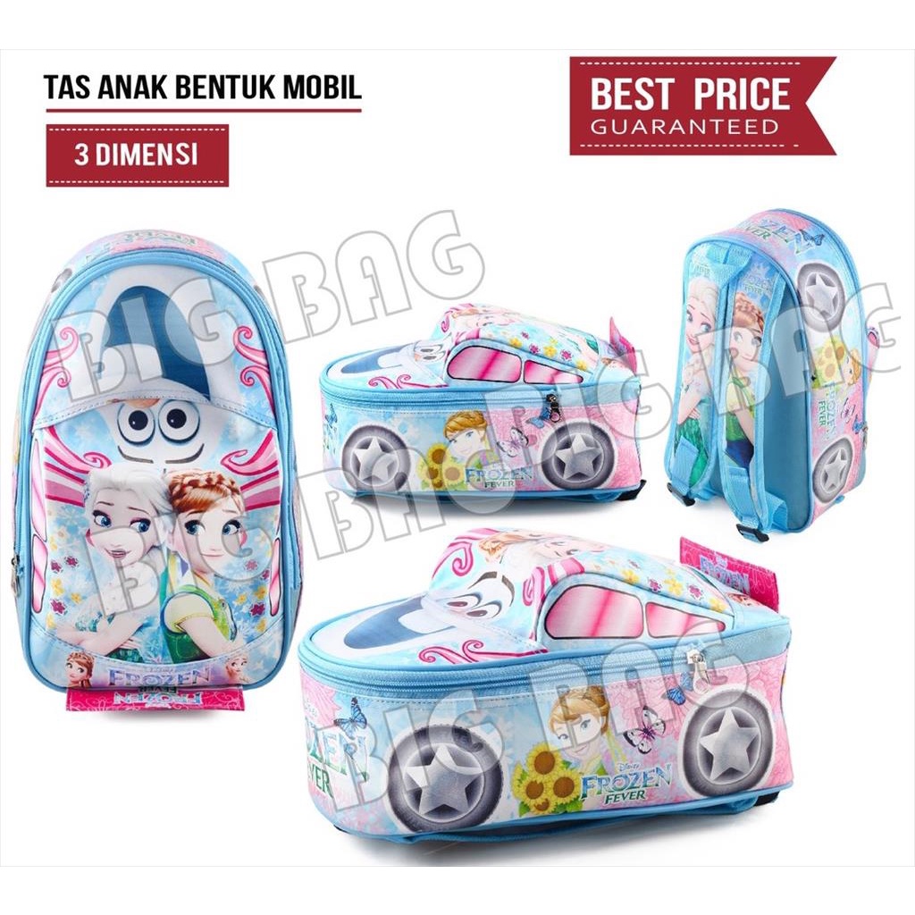 LS 789 - Ransel Anak Kartun BT Elsa Bentuk Mobil Tas Sekolah Ngaji Les Anak Laki- Laki Perempuan PAUD TK Terbaru Kekinian