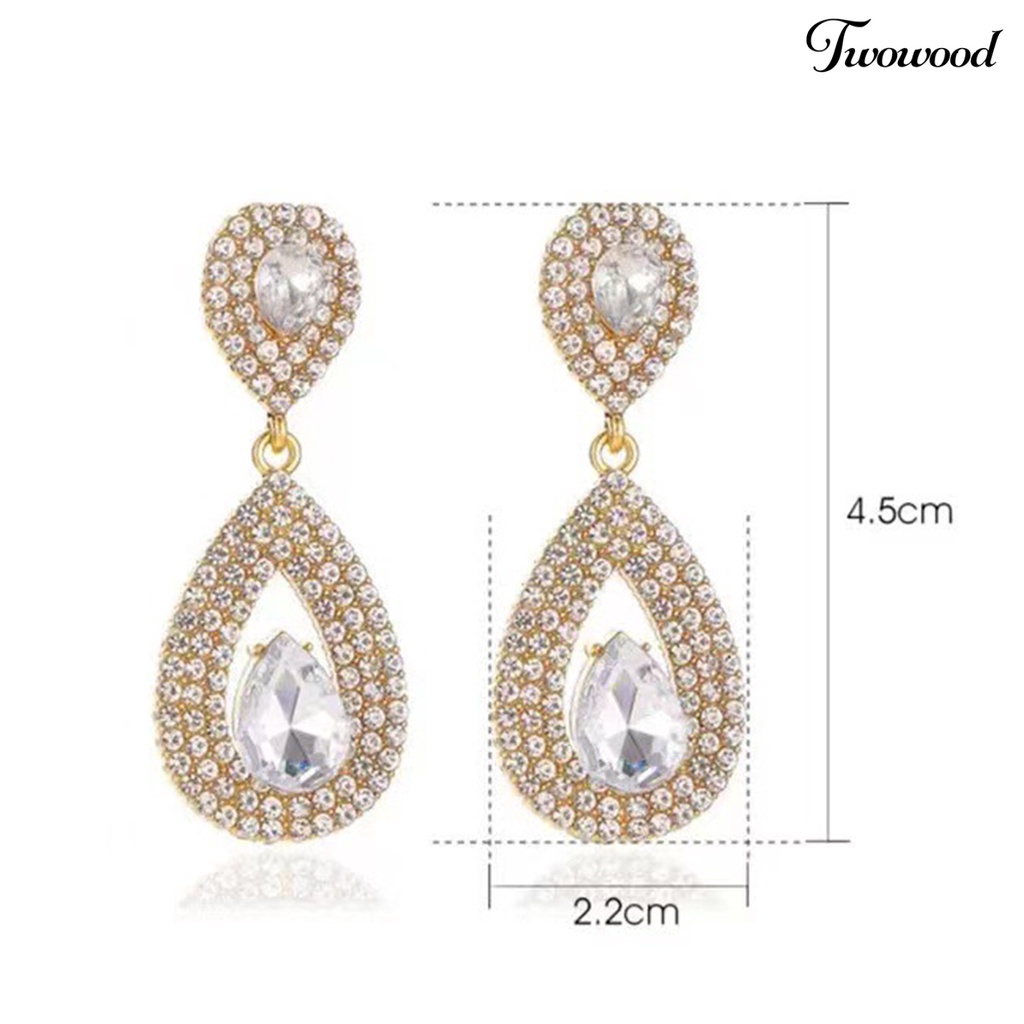 Twowood 1pasang Anting Menjuntai Berlian Imitasi Mengkilap Hias Berlebihan Berkilau Geometris Hias Hadiah Wanita Water Drop Pendant Stud Earrings Perhiasan Untuk Perjamuan